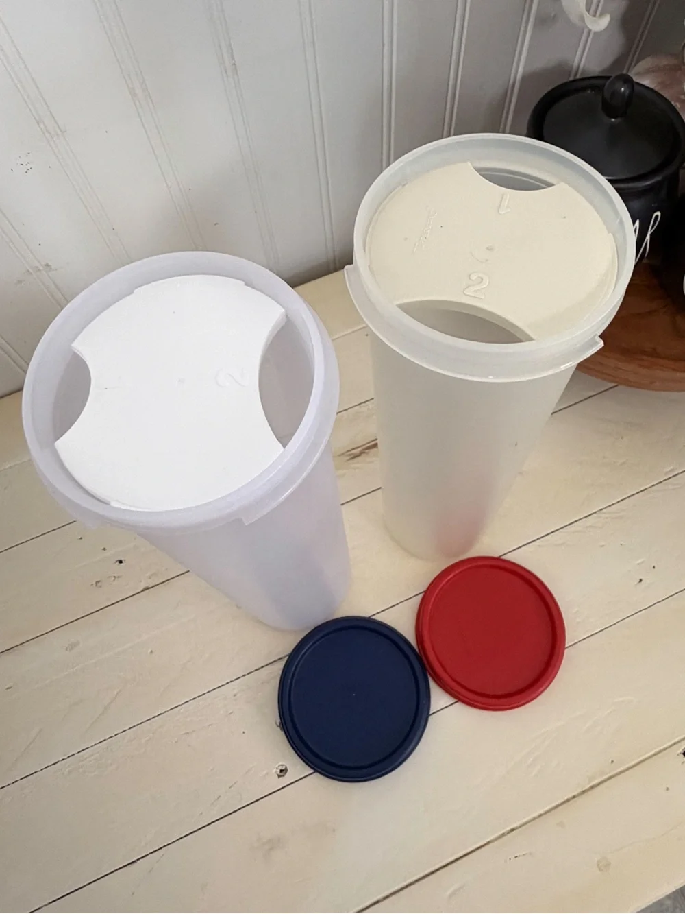 Vintage Tupperware Spaghetti Keepers Pasta Storage Containers Set of 2 Red Blue